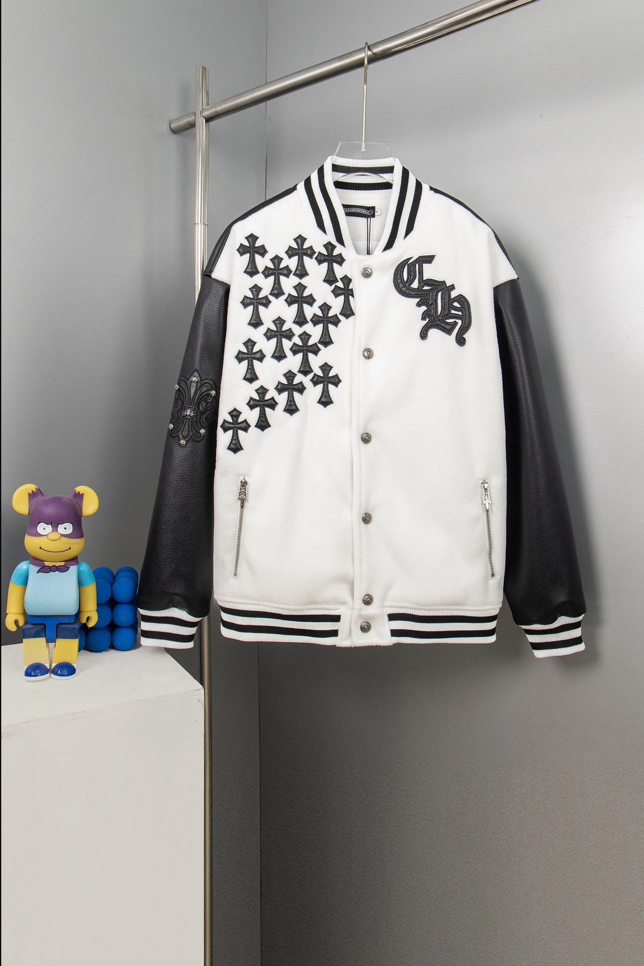 Chrome Hearts Cross Embroidered Varsity Jacket White/Black