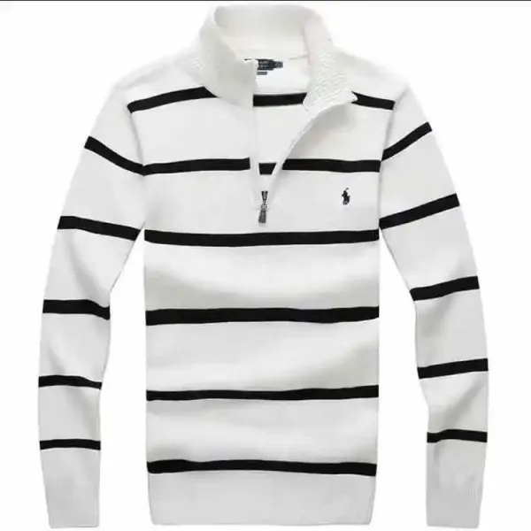 Ralph Lauren Striped Quarter-Zip Sweater White/Black - 1