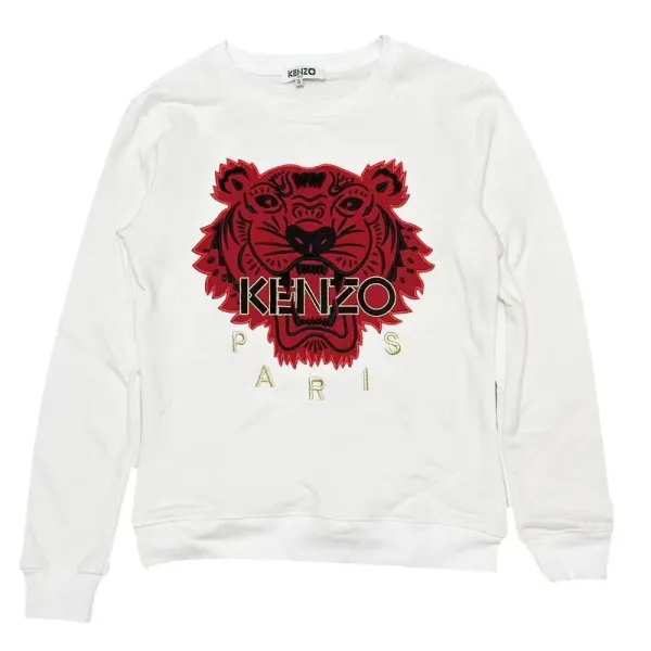Kenzo Tiger Embroidered White Hoodie - 1