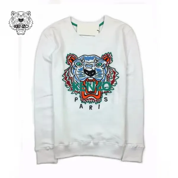 Kenzo Tiger Embroidered White Hoodie - 1