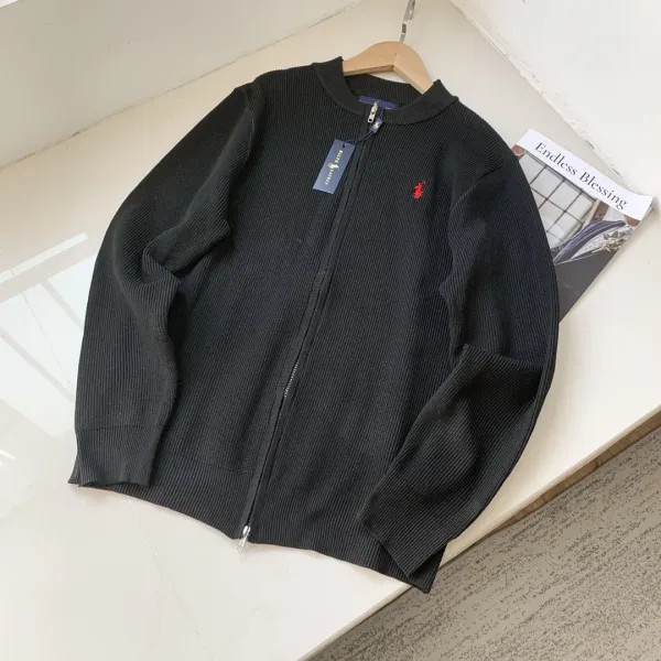 Ralph Lauren Ribbed Zip-Up Sweater Black - 1