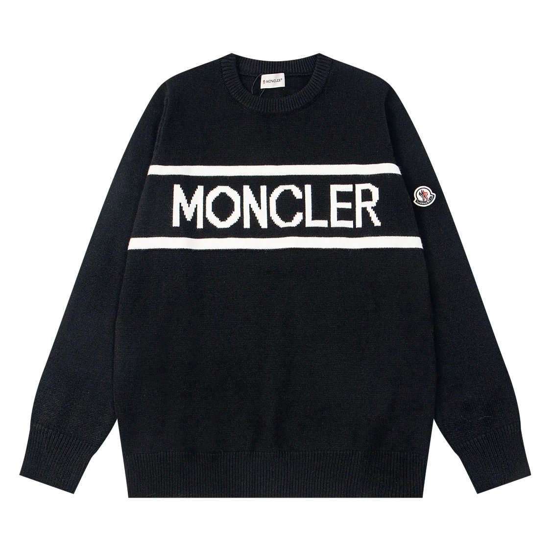 Moncler Logo Stripe Knit Sweater Black - 1