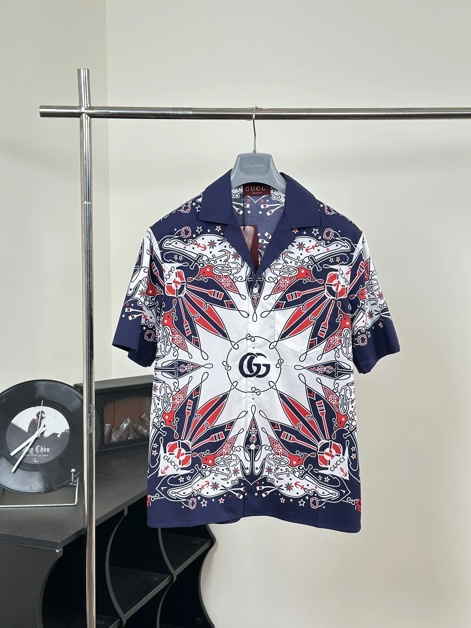 Gucci Shirt Interlocking G Nautical Print Navy/White/Red