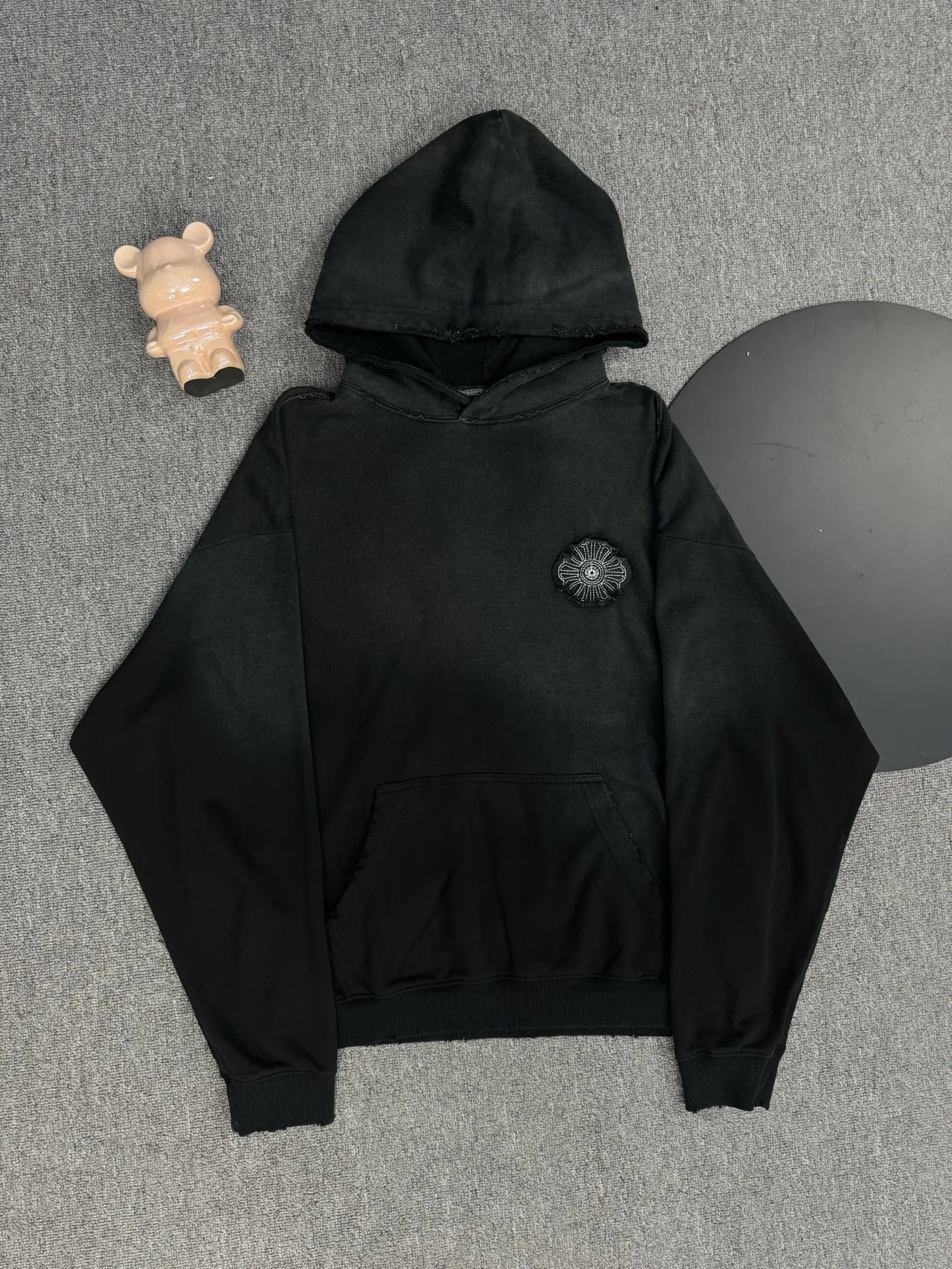 Chrome Hearts Long Sleeve Black White Navy Tie-Dye Hooded Sweatshirt