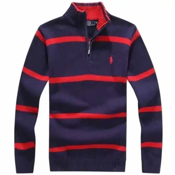Ralph Lauren Striped Half-Zip Sweater Navy Red - 1