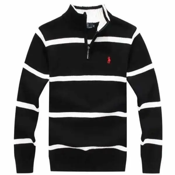 Ralph Lauren Striped Quarter-Zip Sweater Black/White - 1