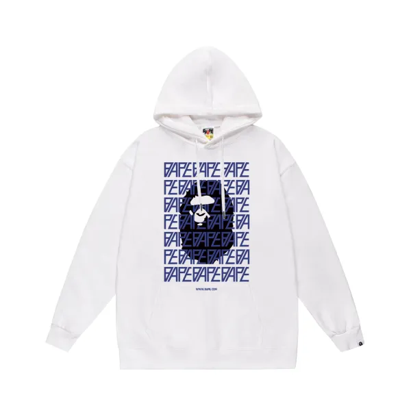 A Bathing Ape BAPE Logo Repeat Hoodie White - 1