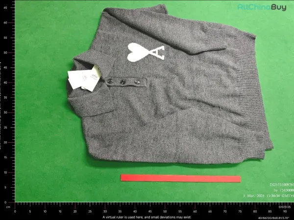 Ami Paris Heart Logo Knit Polo Gray Sweater - 9