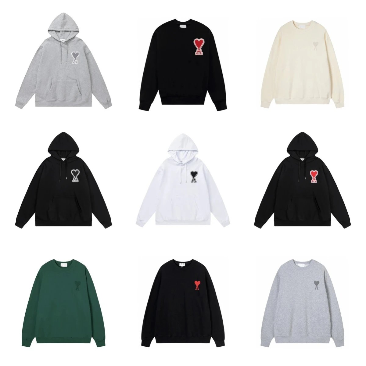 Ami Paris Hoodie and Crewneck Sweatshirt Set