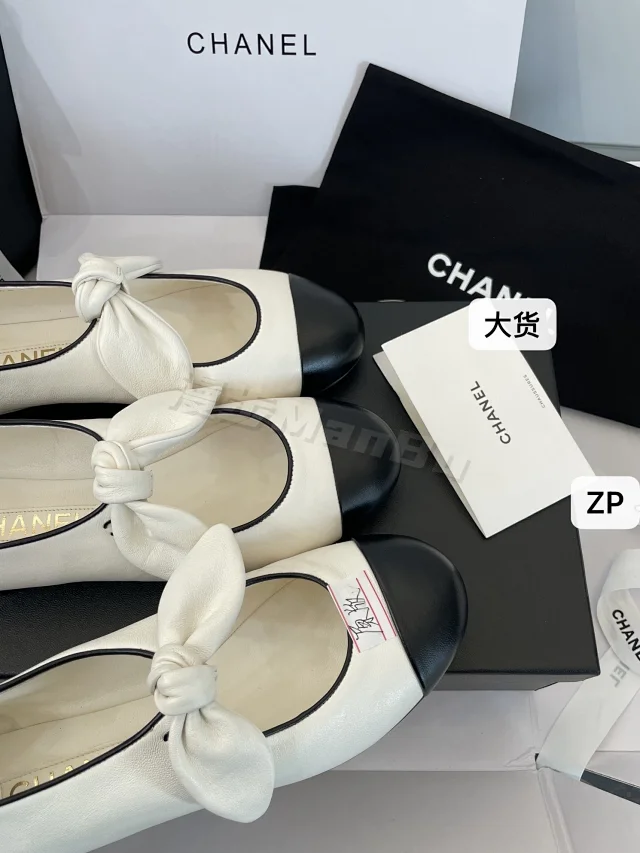 Chanel Leather Shoes Bow Cap-Toe Ballet Flats product detail image 8