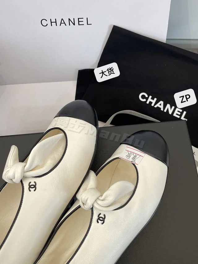Chanel Leather Shoes Bow Cap-Toe Ballet Flats product detail image 7
