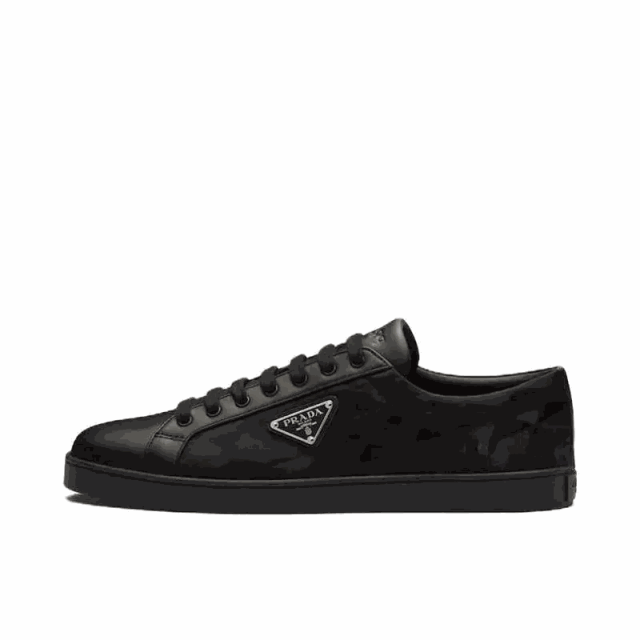 Prada Sneakers Low-top lace-up with triangle logo plaque and geometric-patterned side panels product detail image 1