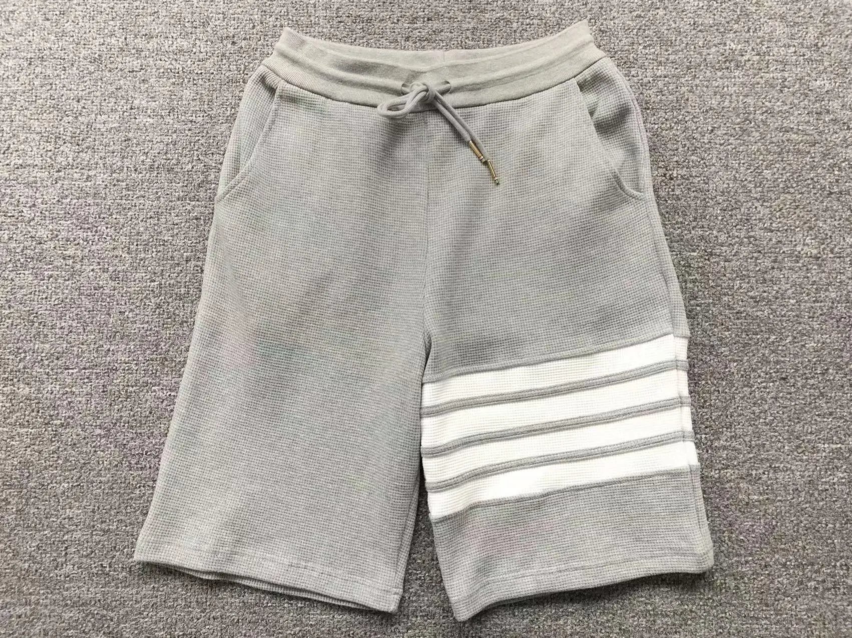 Thom Browne Stripe-Trimmed Waffle Knit Shorts Black - 5