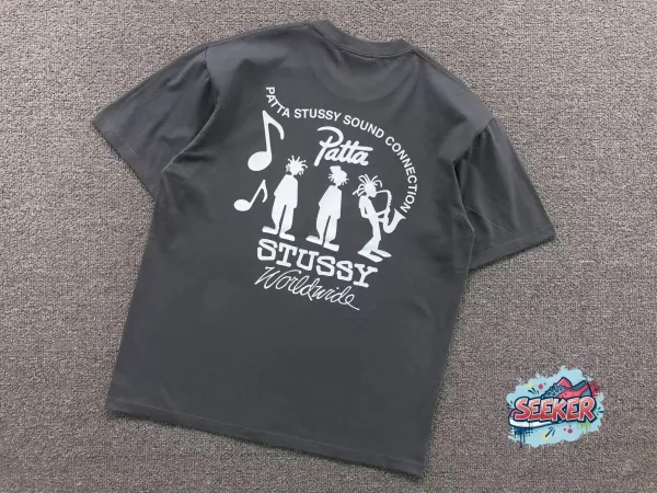 Stussy x Patta Sound Connection Graphic T-Shirt Charcoal Gray T-Shirt - 1
