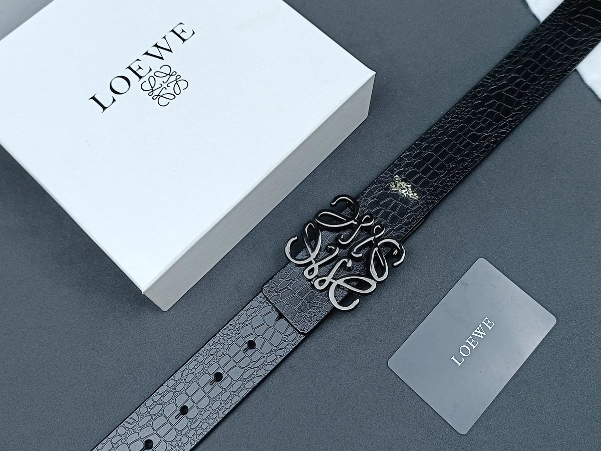 Loewe Anagram Logo Buckle Leather Belt Black - 14