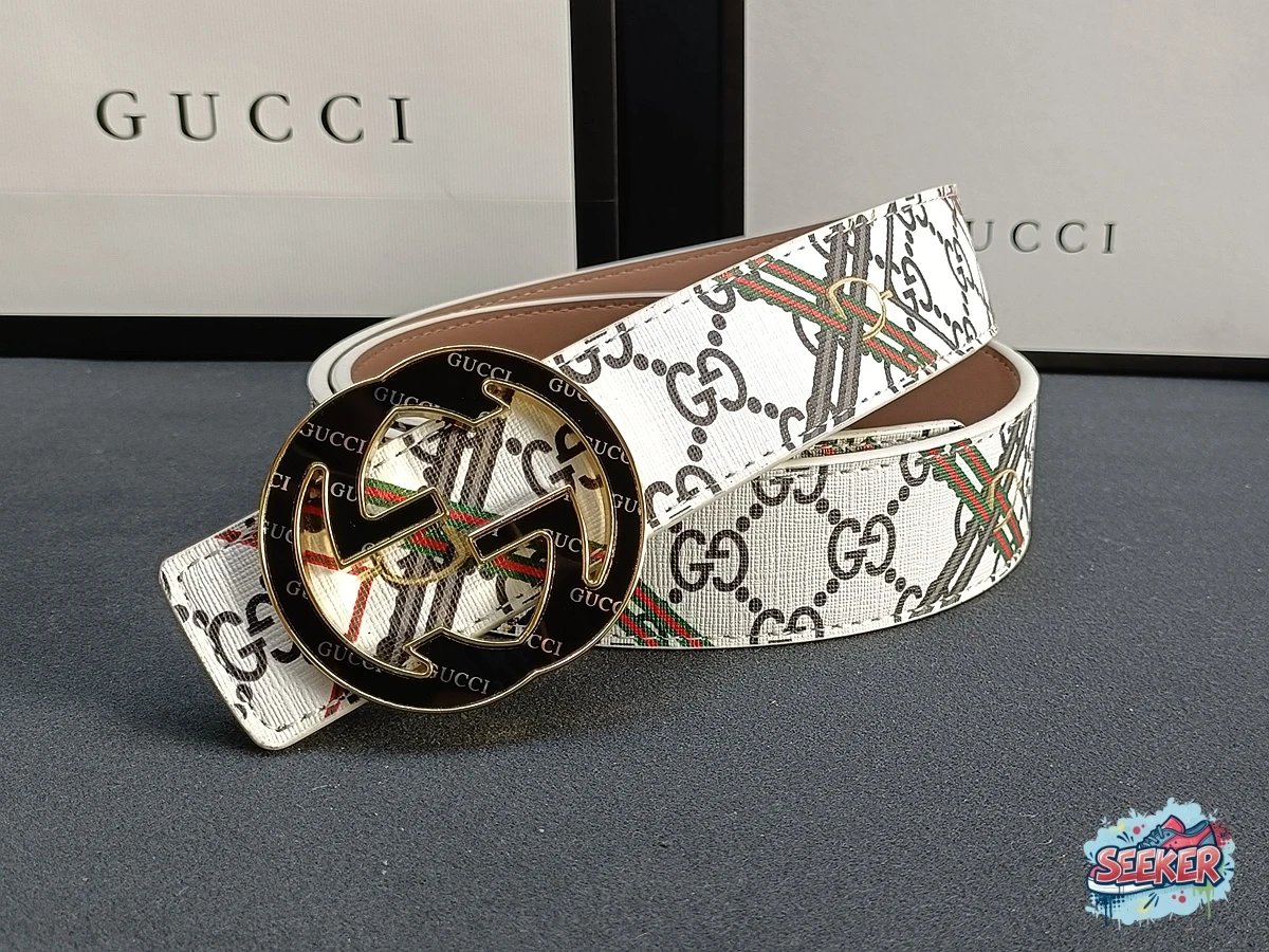 Gucci GG Marmont Belt White Canvas with Red-Green Web Print - 1