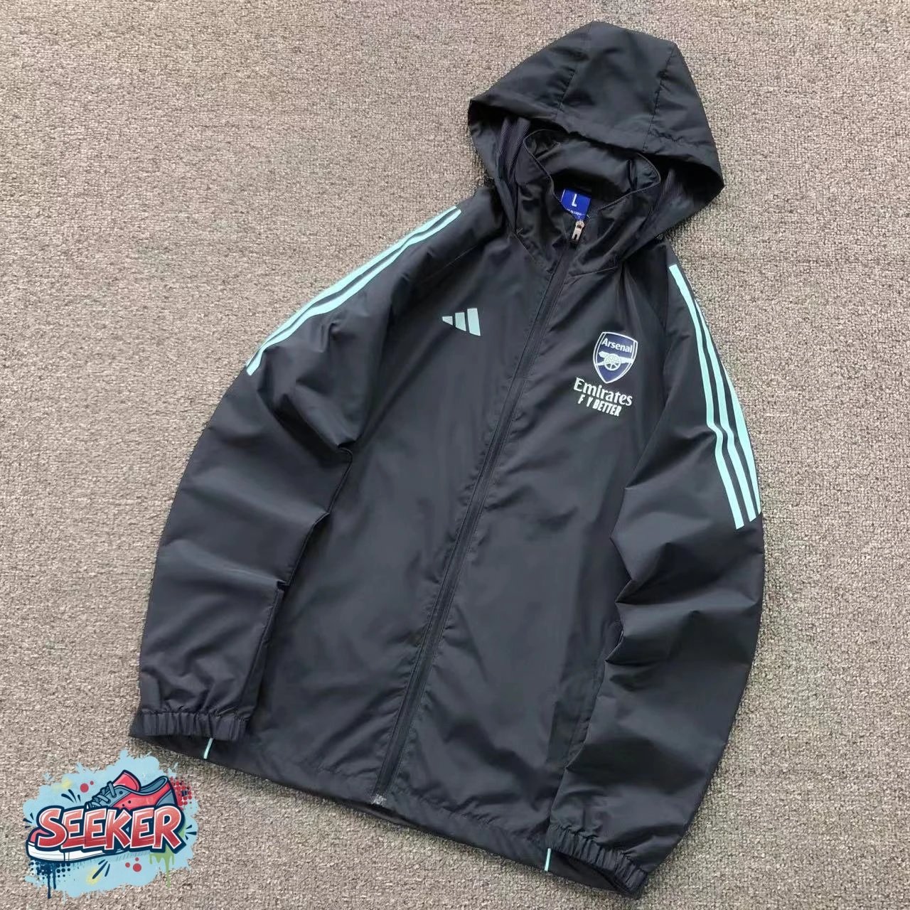 Adidas Arsenal Training Windbreaker Black with Mint Stripes - 14
