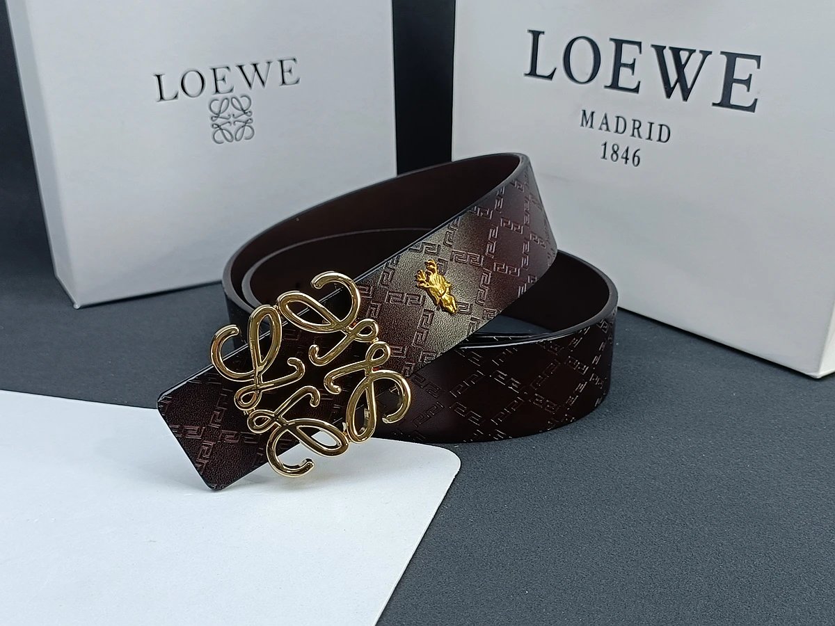 Loewe Anagram Logo Buckle Leather Belt Black - 9