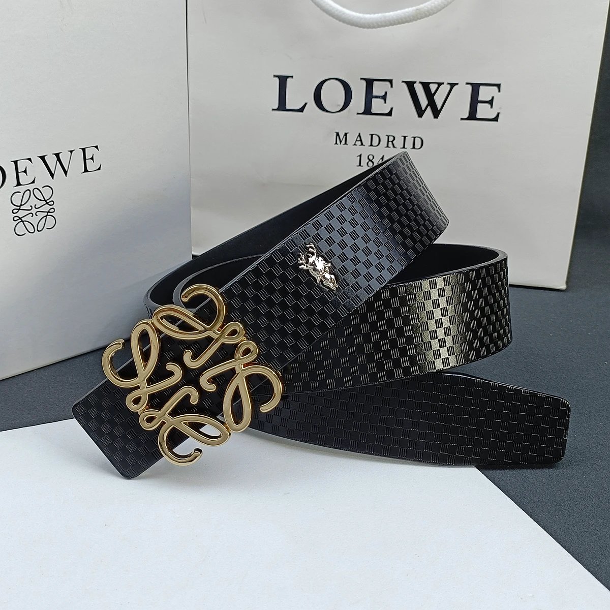 Loewe Anagram Logo Buckle Leather Belt Black - 4