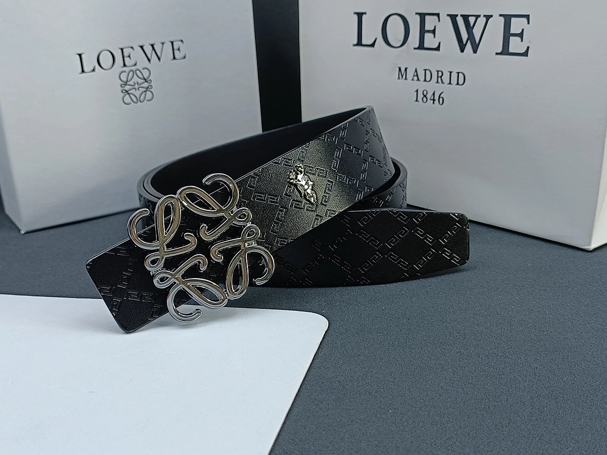 Loewe Anagram Logo Buckle Leather Belt Black - 8