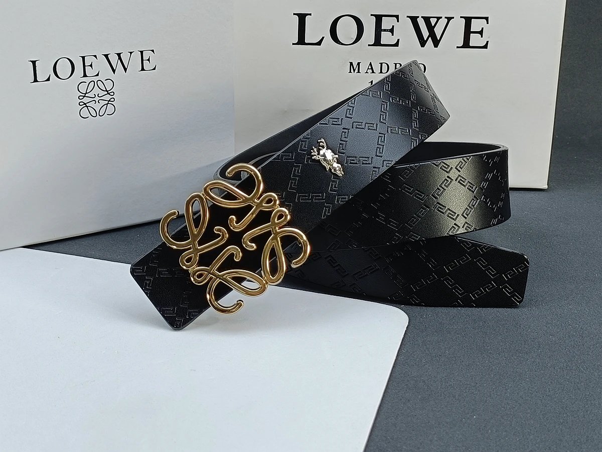 Loewe Anagram Logo Buckle Leather Belt Black - 13
