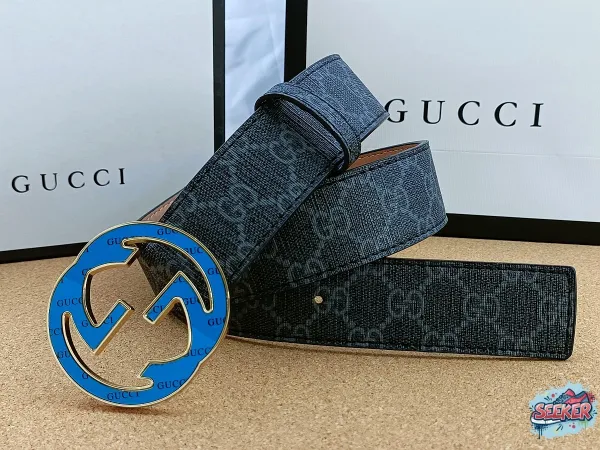 Gucci GG Marmont Belt Blue Enamel Buckle Canvas Belt - 1