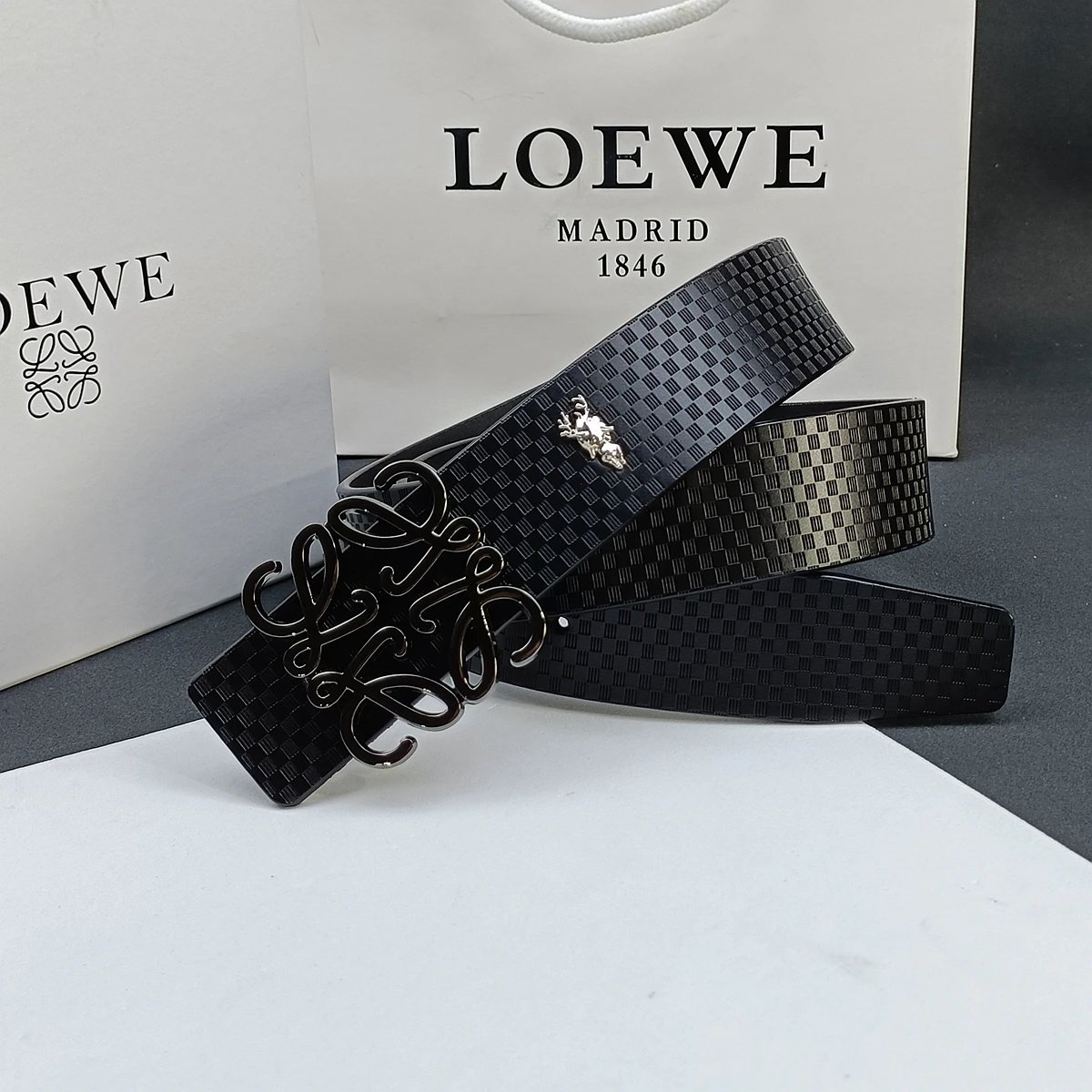 Loewe Anagram Logo Buckle Leather Belt Black - 7
