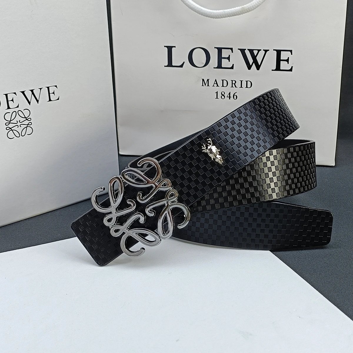 Loewe Anagram Logo Buckle Leather Belt Black - 6