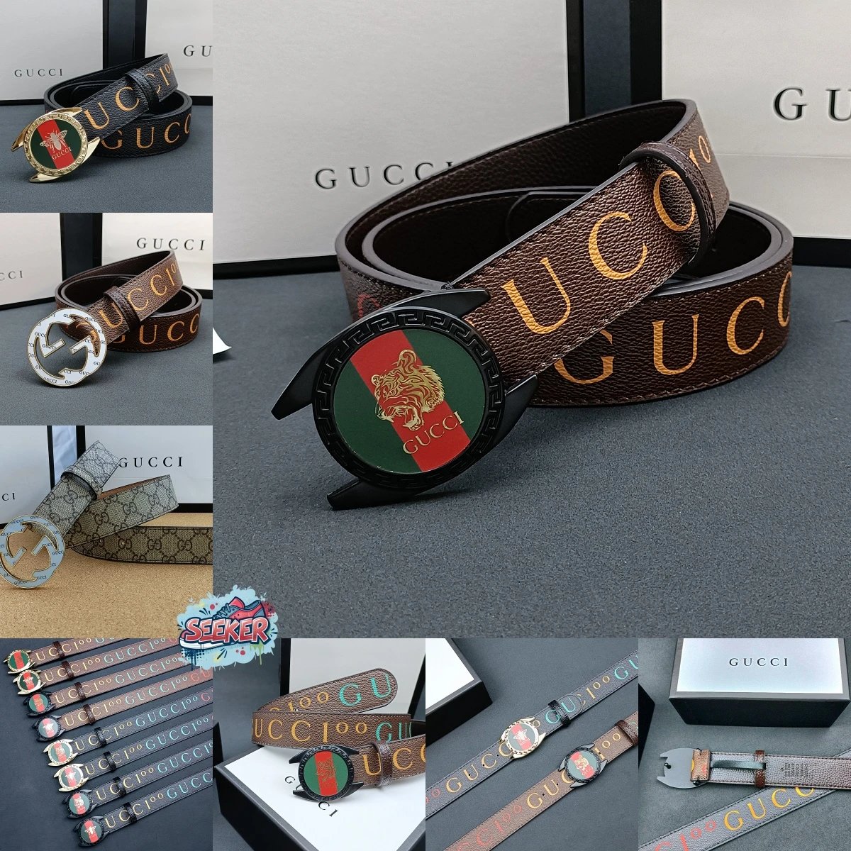 Gucci GG Marmont Belt Brown Leather with Red Enamel Buckle - 3