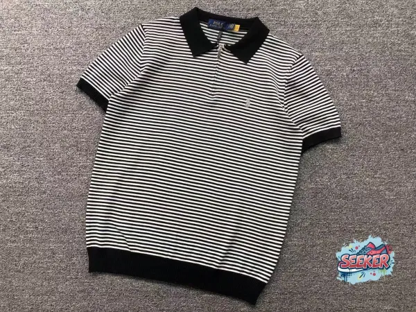 Polo Ralph Lauren Striped Half-Zip Polo Black and White Tops Polo - 1