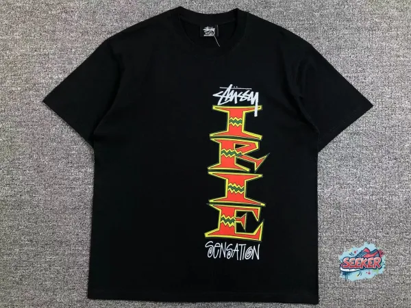 Stussy Sensation Vertical Logo Black T-Shirt - 1