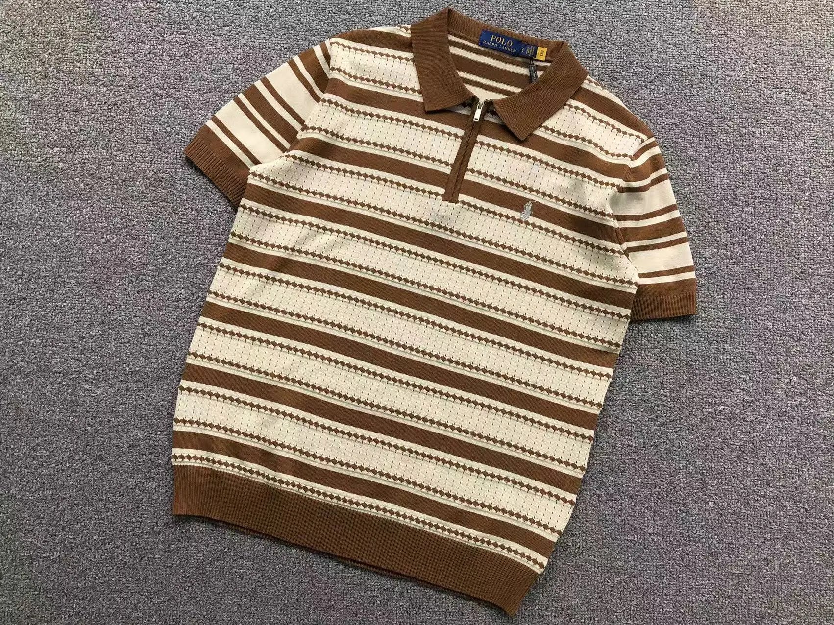 Polo Ralph Lauren Striped Knit Polo Shirt White / Gray - 6
