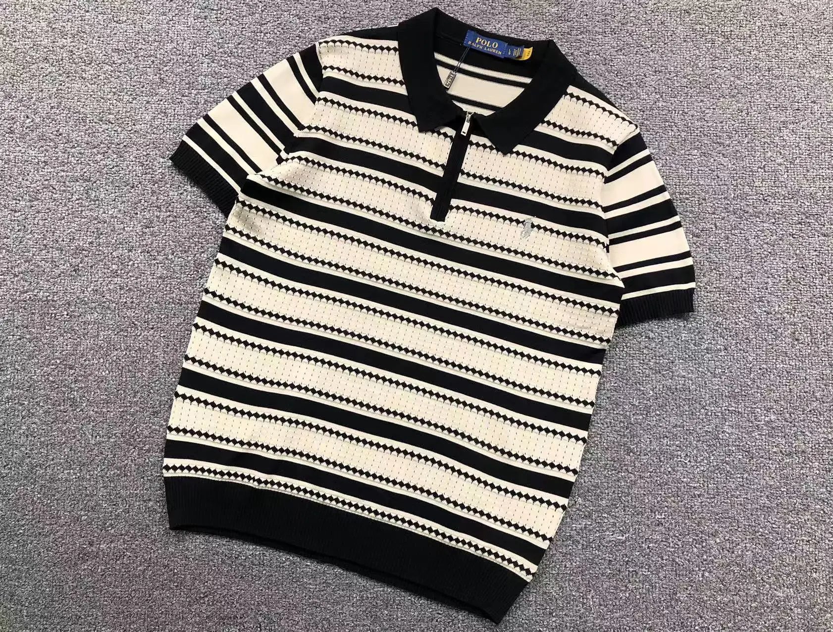 Polo Ralph Lauren Striped Knit Polo Shirt White / Gray - 8