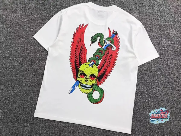 Design Winged Skull Snake Graphic T-Shirt White - 1