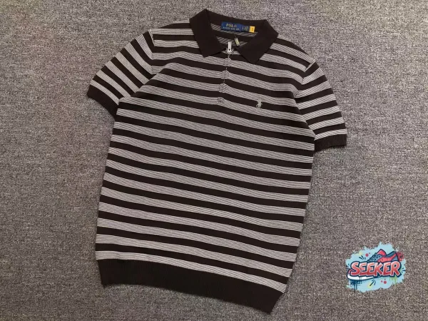 Polo Ralph Lauren Striped Knit Polo Black and White Tops Polo - 1