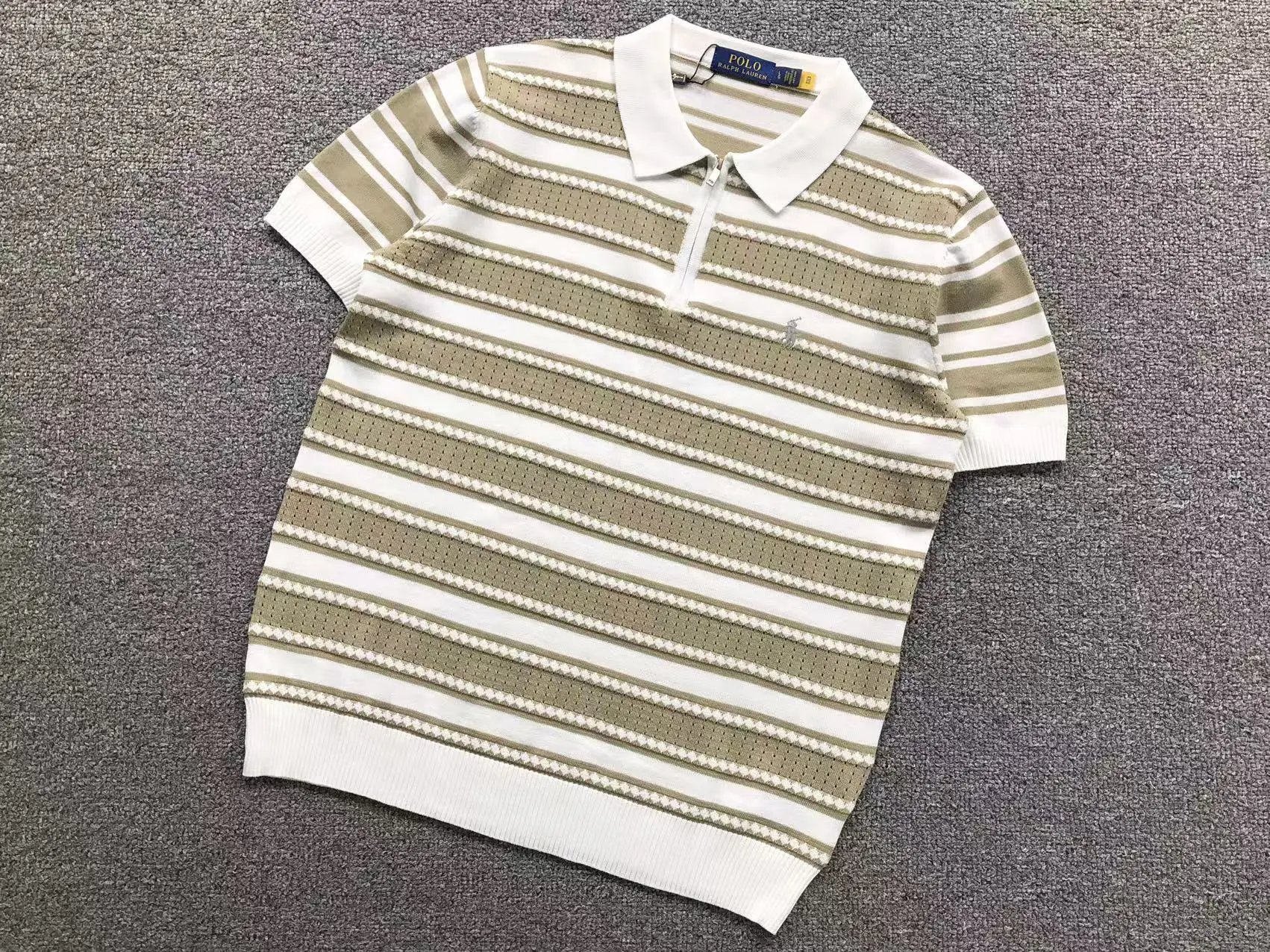 Polo Ralph Lauren Striped Knit Polo Shirt White / Gray - 5