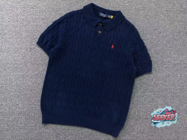 Polo Ralph Lauren Cable Knit Polo Navy Blue Sweater Tops Polo - 1