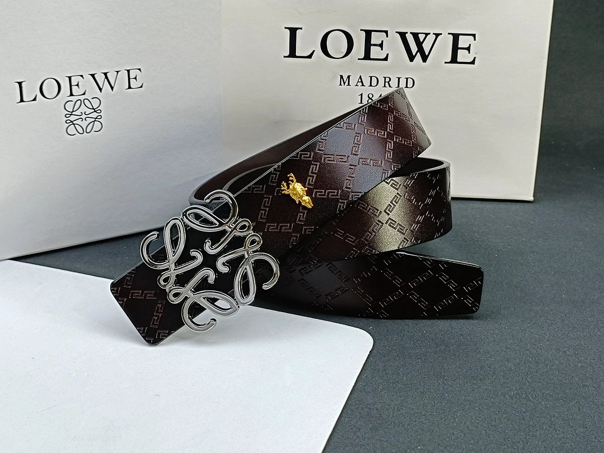 Loewe Anagram Logo Buckle Leather Belt Black - 12