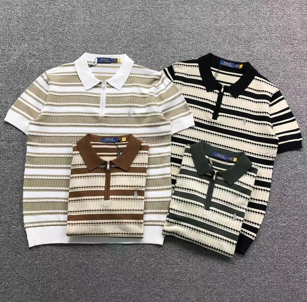 Polo Ralph Lauren Striped Knit Polo Shirt White / Gray - 4