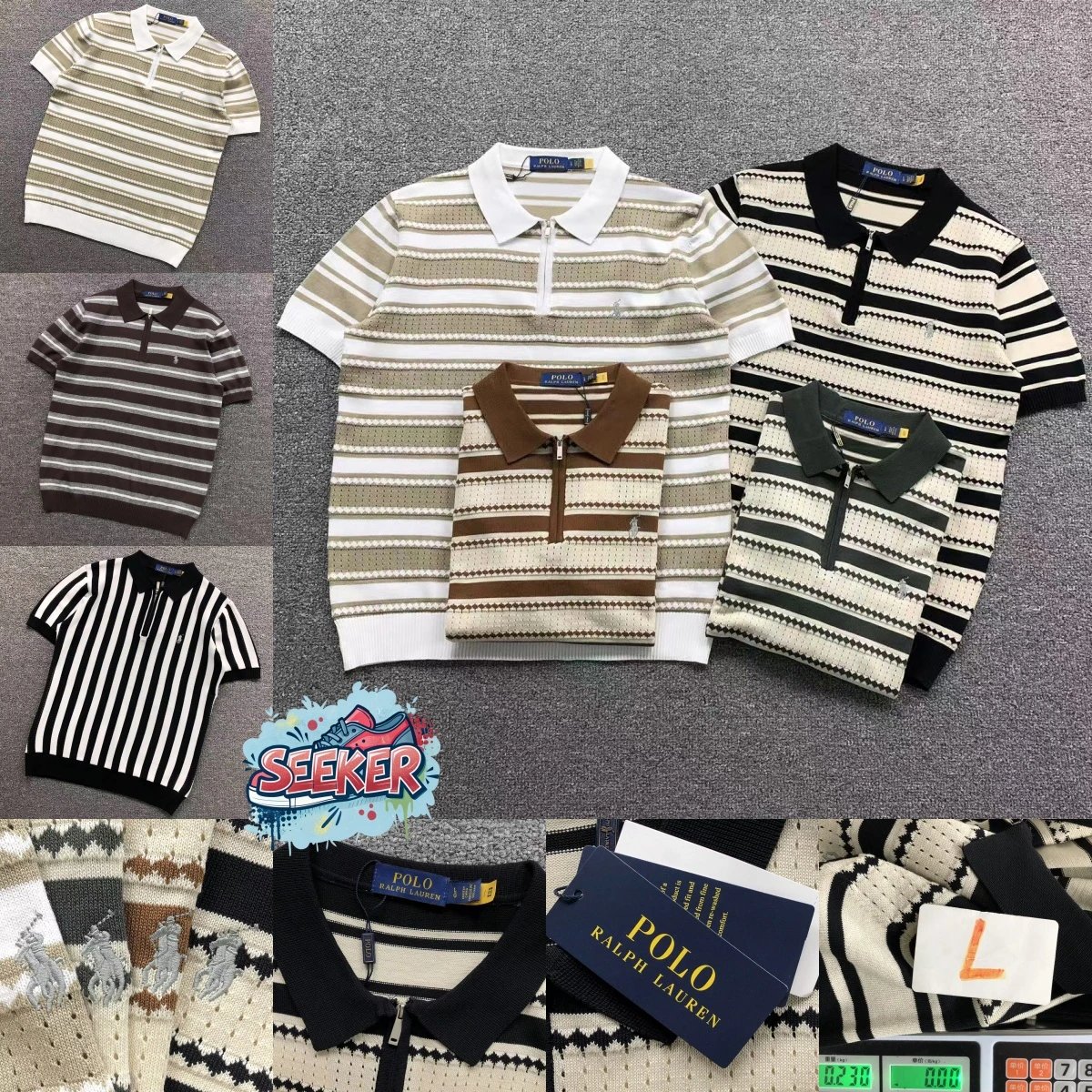Polo Ralph Lauren Striped Knit Polo Shirt White / Gray - 3