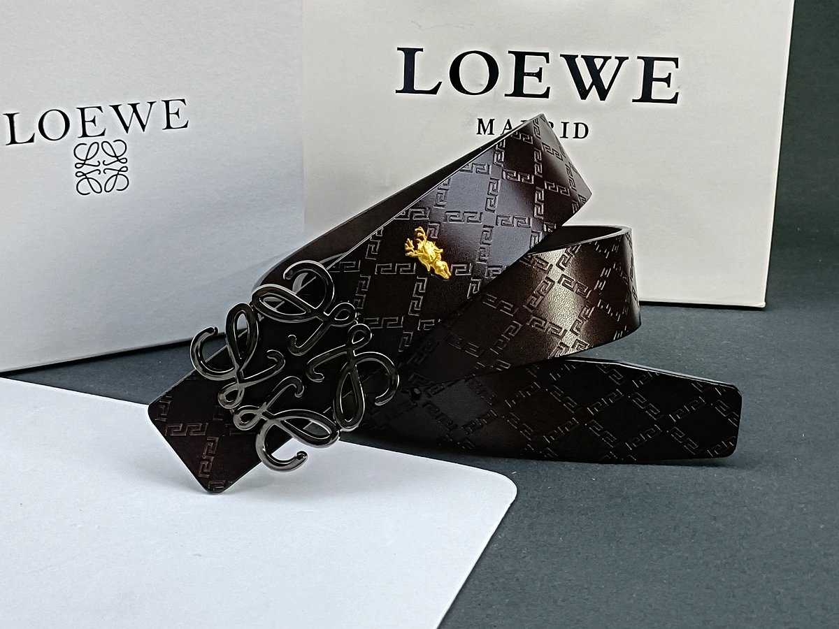 Loewe Anagram Logo Buckle Leather Belt Black - 11