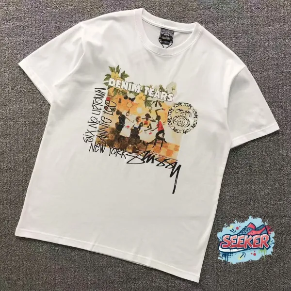 Denim Tears x Stussy Collaboration Graphic Print White T-Shirt - 1
