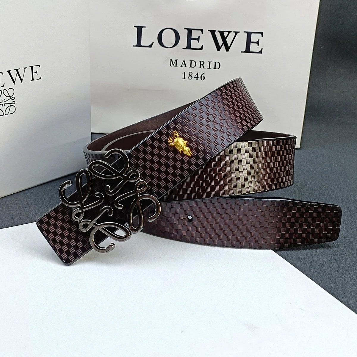 Loewe Anagram Logo Buckle Leather Belt Black - 5