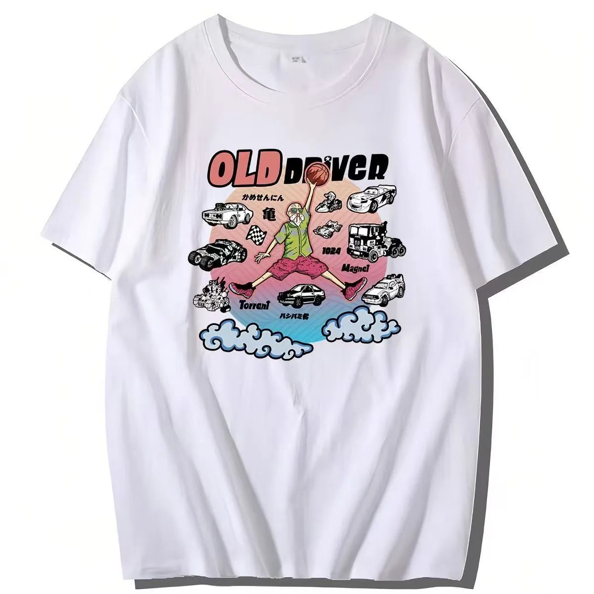 Louis Vuitton T-Shirts Short-Sleeve Graphic Logo T-Shirt — White Elder Basketball 002