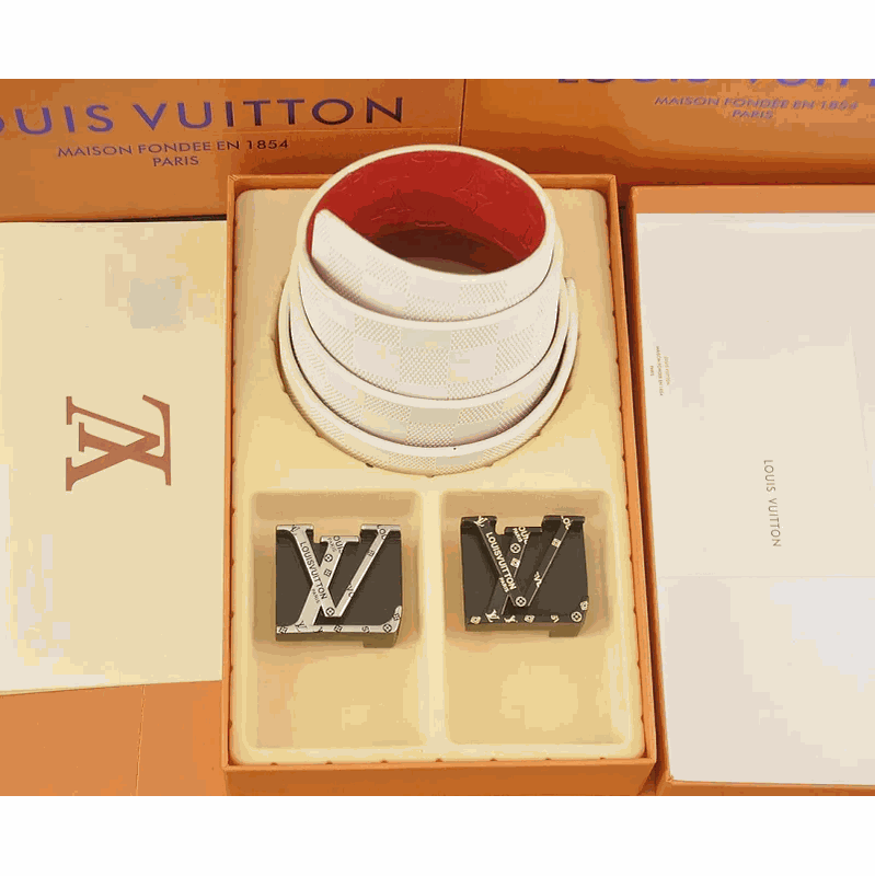 Louis Vuitton White Belt with LV Buckle