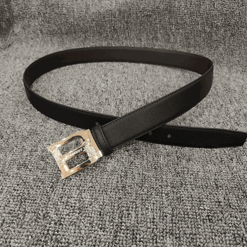 Burberry Black Leather Belt with Gold Buckle