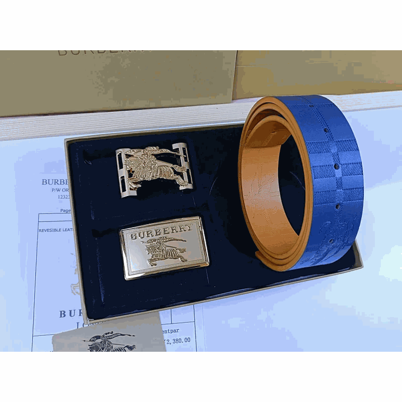 Burberry Blue and Tan Reversible Belt Set