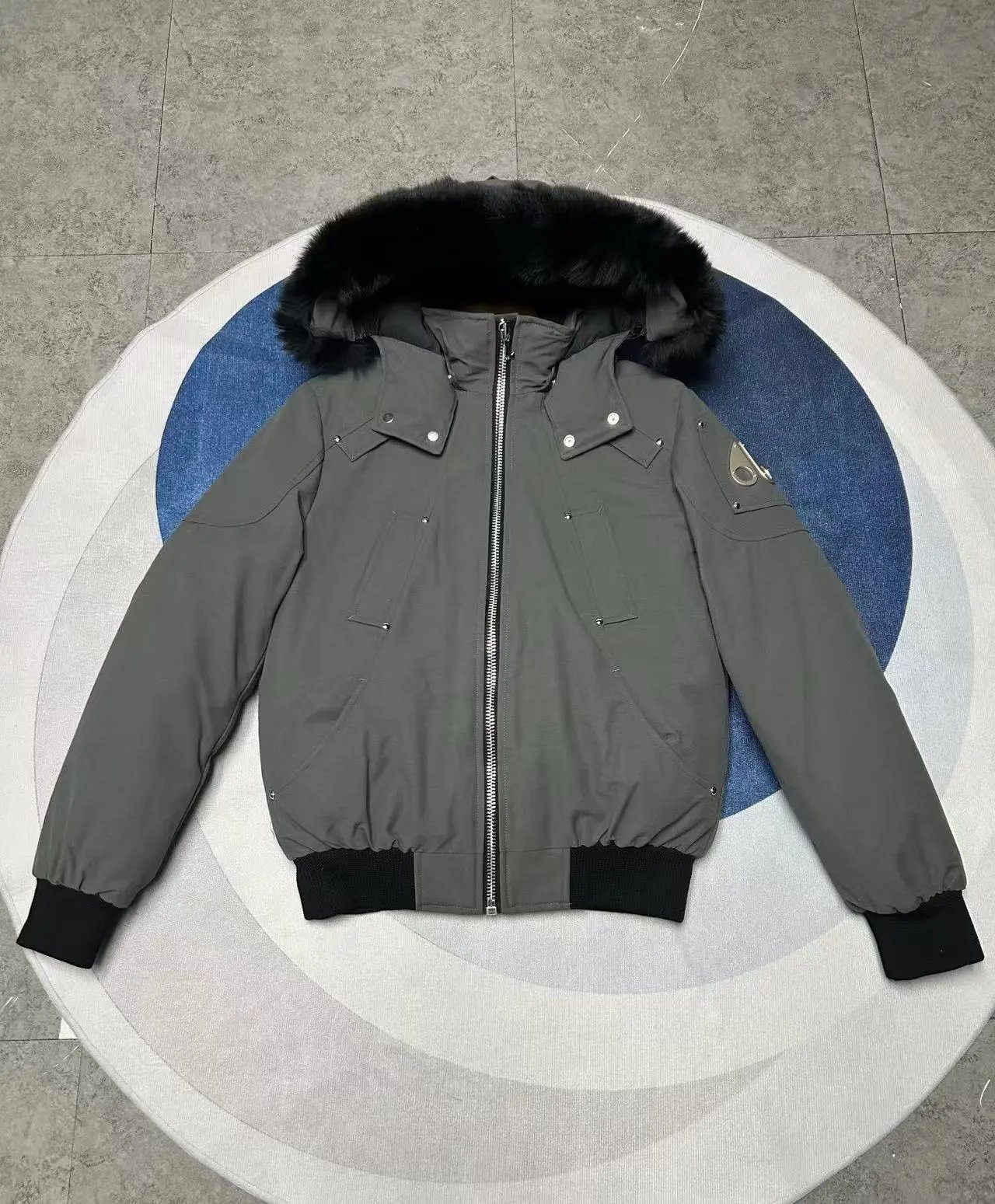 14 gray black fur collar