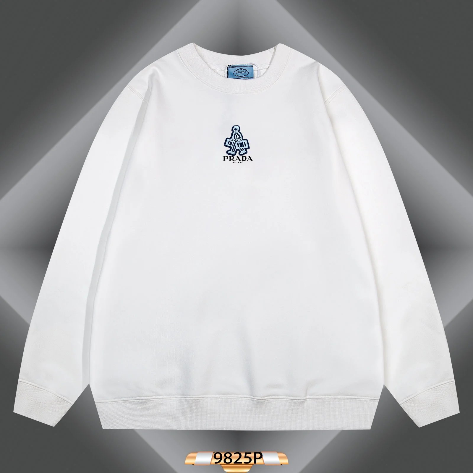 Prada Logo Embroidered White Cotton Sweatshirt Hoodie