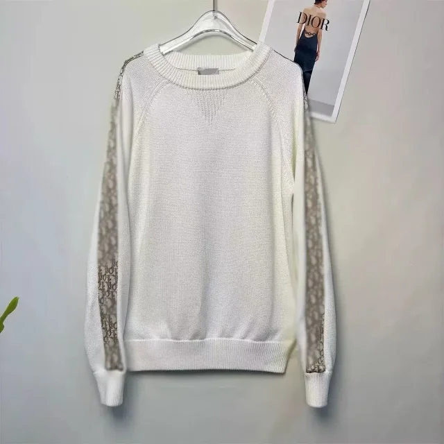 Dior Knitwear Crewneck knit sweater with Oblique sleeve panels product detail image 2